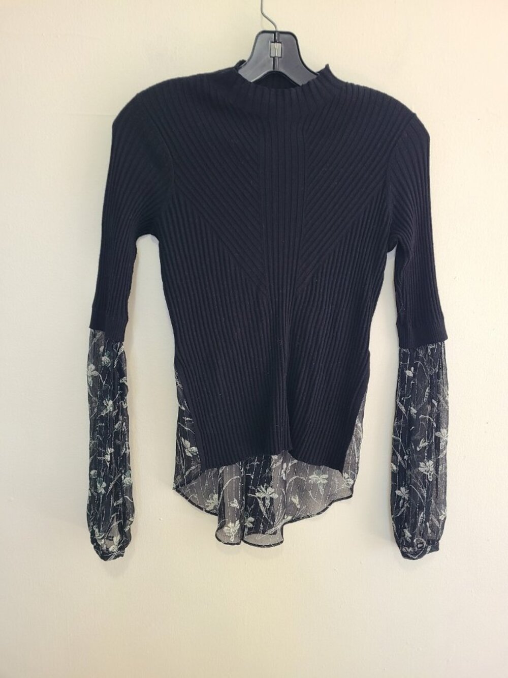 VERONICA BEARD Moon Black Ribbed Mock Neck Sweater Blouse size XS Black Top
